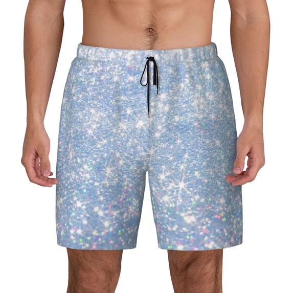 Haiem White Bule Glitter Men'S Quick-Dry Swim Trunks: Comfortable Beach Shorts With Mesh Lining And Pockets - Ideal For Swimming And Sunbathing X-Large