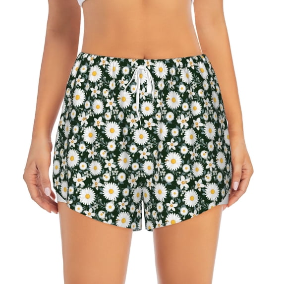 Haiem White Daisies and Bee Women's 2 in 1 Running Shorts - Lightweight Athletic Workout Gym Yoga Breathable Sports Shorts Liner with Phone Pockets-XX-Large