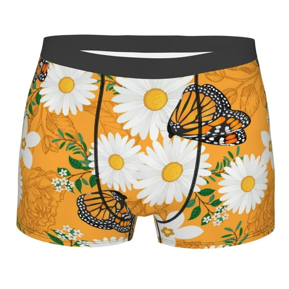 Haiem White Floral and Butterflies Men's Boxer Briefs, Every Day Comfort Stretch Cotton Moisture-Wicking Underwear-Small