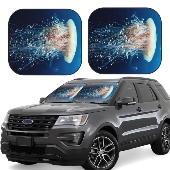 Haiem White Jellyfish Dansing in the Ocean Car Windshield Sun Shade (2 Pieces) Foldable Windshield Sun Shade Car Accessories for Truck SUV Pickup-Medium