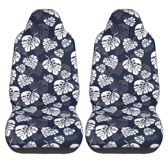 Haiem White Leaves Printed Car Seat Covers Set of 2, Universal Fit Car Seat Covers,Protective Seat Covers,Comfortable Car Seat Covers, Easy Installation Seat Covers, Vehicle Seat Covers