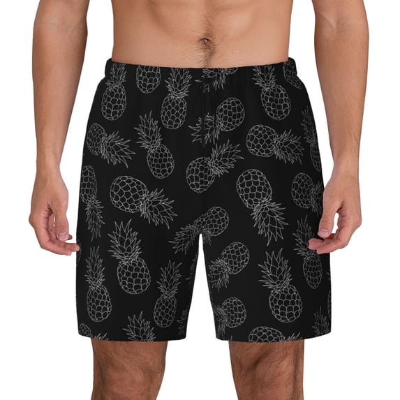 Haiem White Pineapples Mens Swim Trunks with Compression Liner 2 in 1 Swimming Shorts Stretch Swimwear Quick Dry,Board Shorts-Medium
