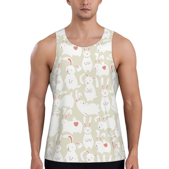 Haiem White Rabbit Men Workout Tank Top Gym Bodybuilding Sleeveless Muscle T Shirts Athletic Tank Breathable Workout Shirt-Large