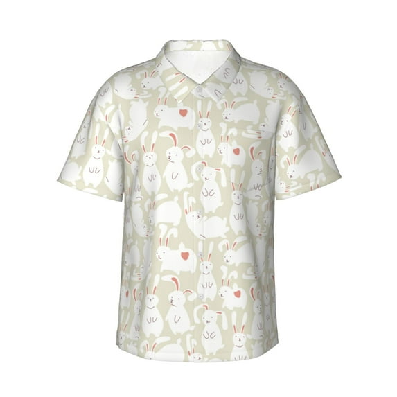 Haiem White Rabbit Printed Hawaiian Shirt for Men - Men’s Casual Beach Summer Shirts - Stretch Fabric with Modern Fit-X-Large