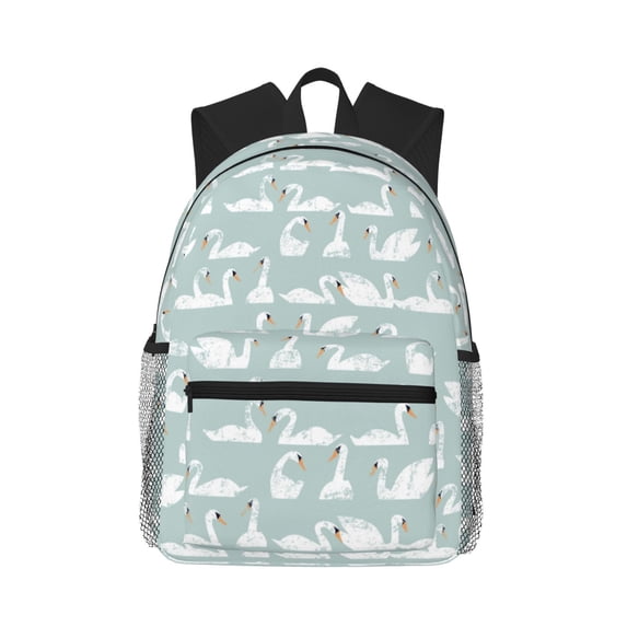 Haiem White Swan Lightweight Backpack for School, Classic Basic Water Resistant Casual Daypack for Travel with Bottle Side Pockets
