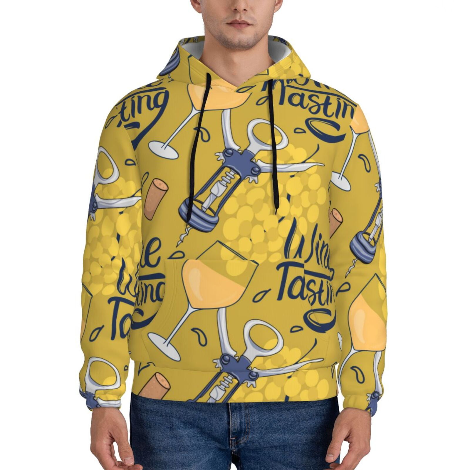 Haiem White Wine Seamless Patterned Men's Hoodie with Kangaroo Pocket