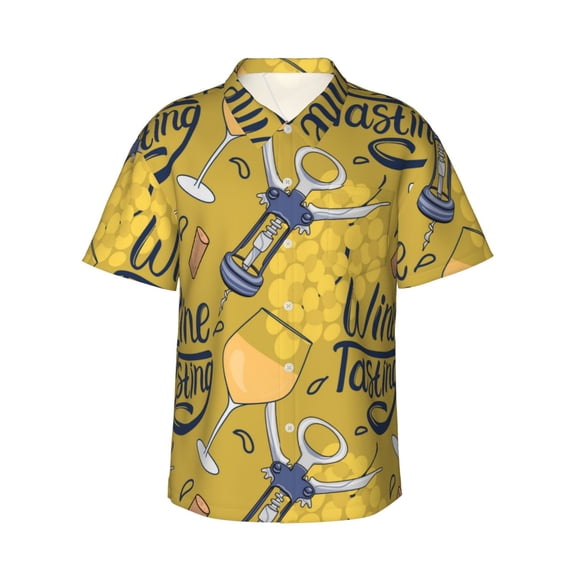 Haiem White Wine Seamless Printed Hawaiian Shirt for Men - Men’s Casual Beach Summer Shirts - Stretch Fabric with Modern Fit-Large