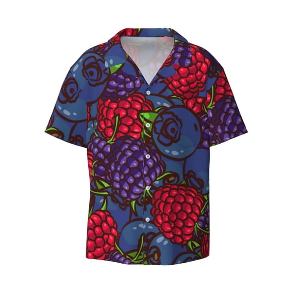 Haiem Wild Berries Men's Casual Shirts Short Sleeve Button Down Shirts Fashion Textured Summer Beach Shirt-XX-Large