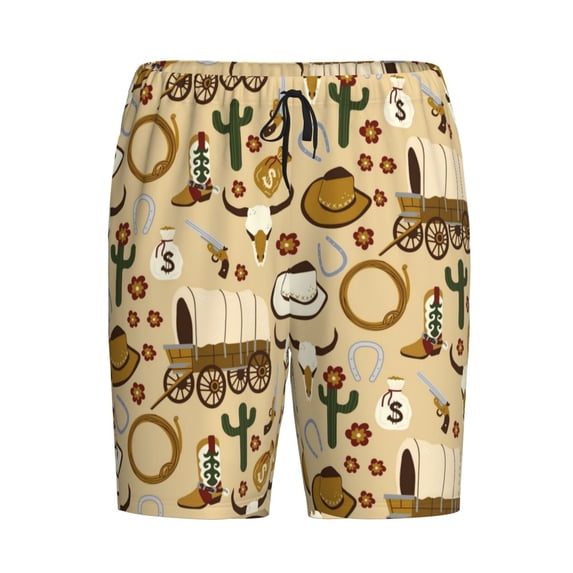 Haiem Wild West Cowboy Men's Pajama Short with Soft Woven Cotton Elastic Waistband Sleep Short-3X-Large