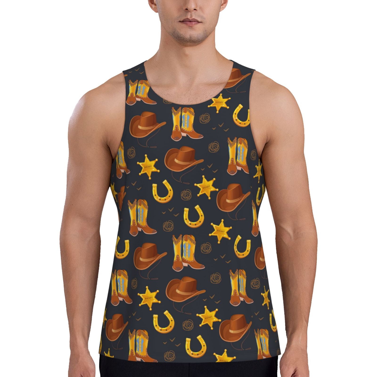 Haiem Wild West Golden Horseshoe Men Workout Tank Top Gym Bodybuilding