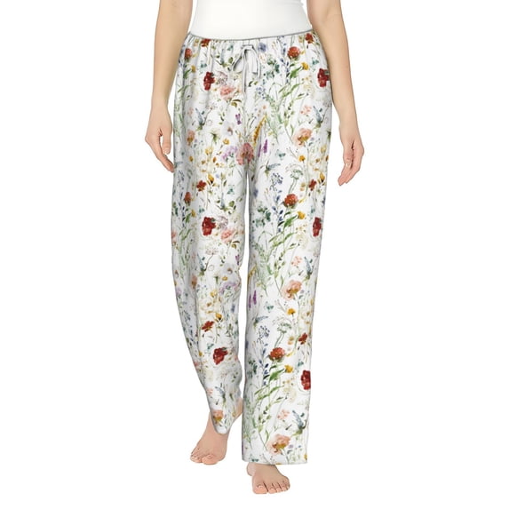 Haiem Wildflower Watercolor Women's Pajama Pants Ultra Lightweight Pjs Bottoms Sleepwear Bottom Pants With Pocket Drawstring-Large