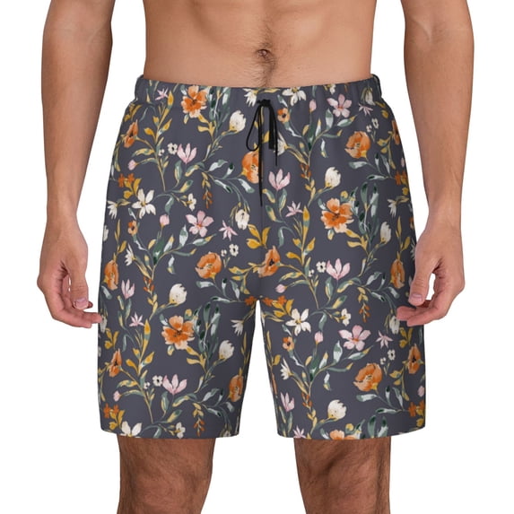 Haiem Wildflowers Mens Swim Trunks with Compression Liner 2 in 1 Swimming Shorts Stretch Swimwear Quick Dry,Board Shorts-Large