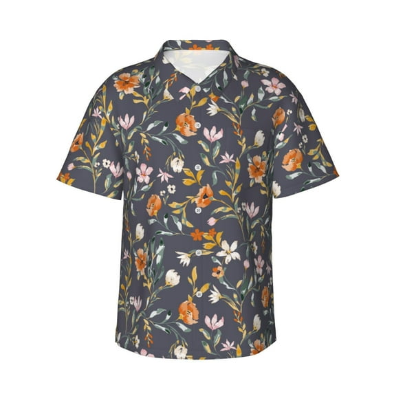 Haiem Wildflowers Printed Hawaiian Shirt for Men - Men’s Casual Beach Summer Shirts - Stretch Fabric with Modern Fit-Large