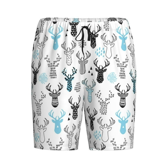 Haiem Winter Art Blue and Black Moose Men's Pajama Short with Soft Woven Cotton Elastic Waistband Sleep Short-Medium