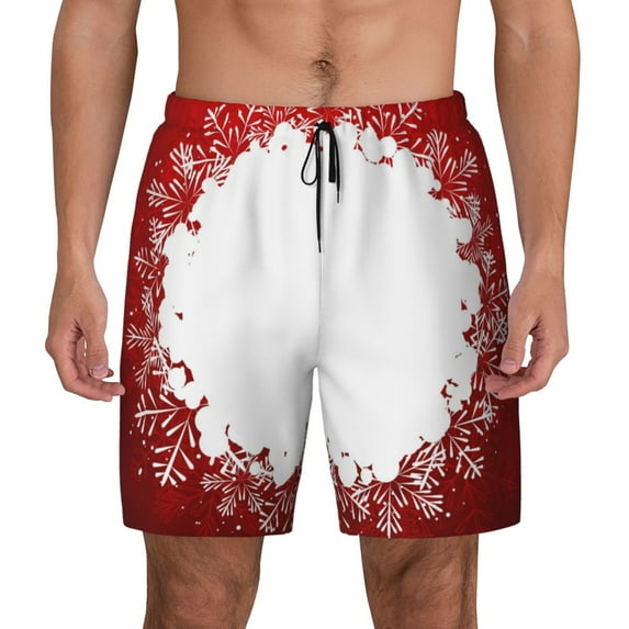 Haiem Winter Christmas Snowflake Mens Swim Trunks with Compression Liner 2 in 1 Swimming Shorts Stretch Swimwear Quick Dry,Board Shorts-Small