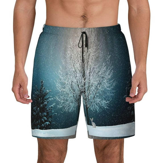 Haiem Winter Rabbit Mens Swim Trunks with Compression Liner 2 in 1 Swimming Shorts Stretch Swimwear Quick Dry,Board Shorts-XX-Large