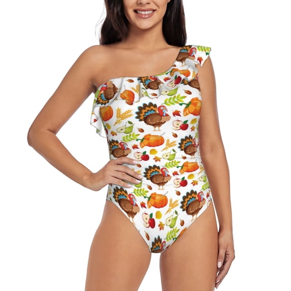 Haiem Women's One Piece Swimsuits Tummy Control One Shoulder Bathing Suits Ruffle Swimwear-XX-Large