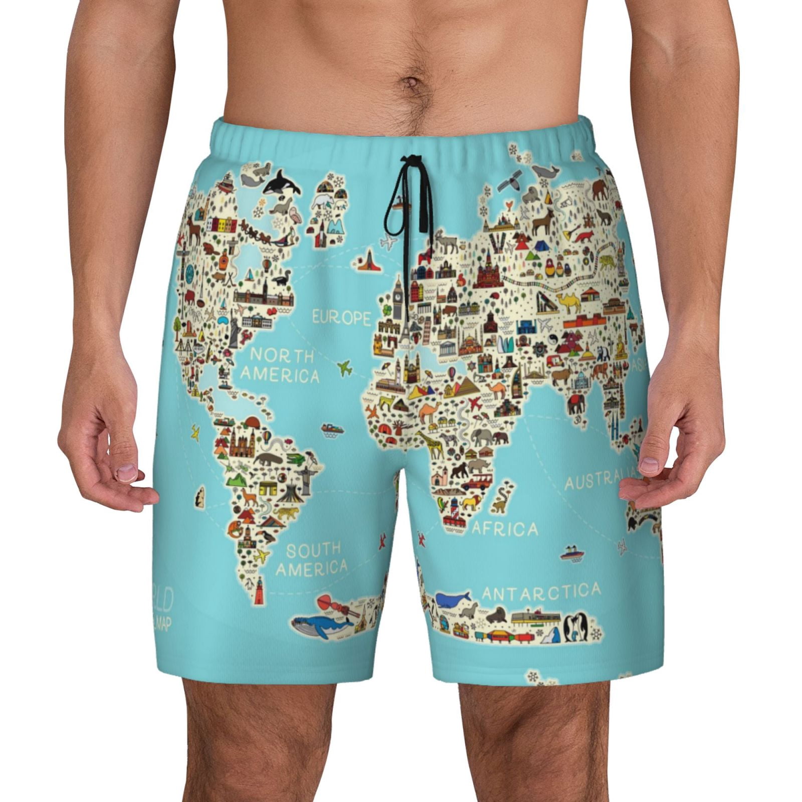 Haiem World Travel Line Icons Map Mens Swim Trunks with Compression ...