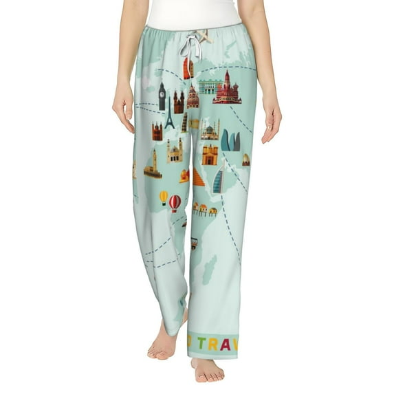 Haiem World Travel Map Women's Pajama Pants Ultra Lightweight Pjs Bottoms Sleepwear Bottom Pants With Pocket Drawstring-XX-Large