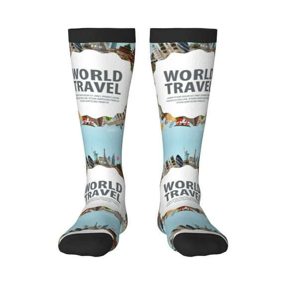 Haiem World Travel Socks, Funny Novelty Crazy Design Cotton Socks Sports Socks Knee High Socks For Men, Women,1Pairs - Gift For Working Friends