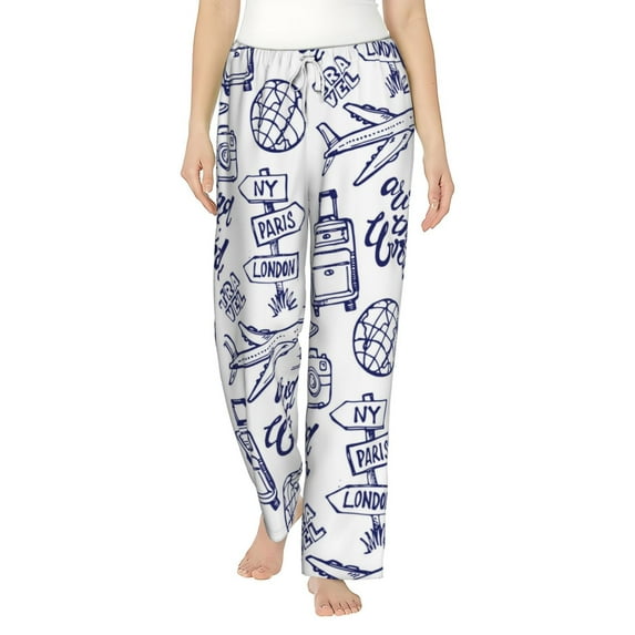 Haiem World Travel2 Women's Pajama Pants Ultra Lightweight Pjs Bottoms Sleepwear Bottom Pants With Pocket Drawstring-XX-Large