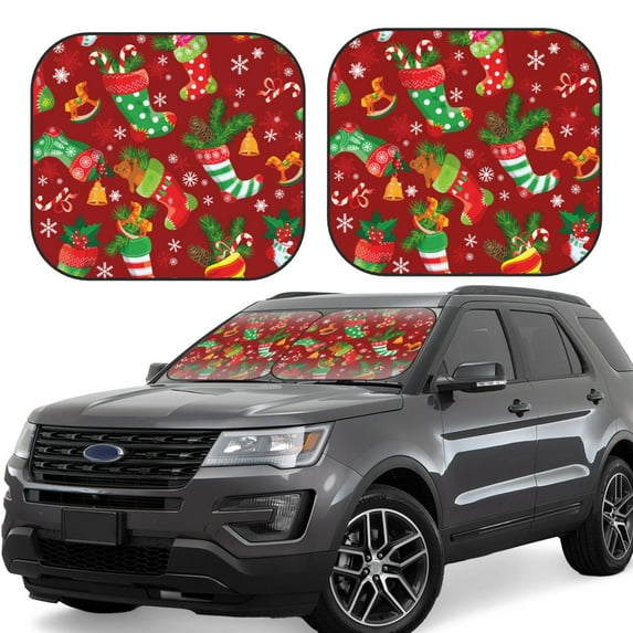 Haiem X-mas and New Year Car Windshield Sun Shade (2 Pieces) Foldable Windshield Sun Shade Car Accessories for Truck SUV Pickup-Large