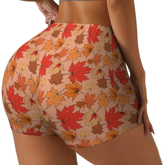 Haiem Yellow And Red Maple Leaves No Front Seam Biker Shorts for Women Yoga Workout Gym Bike Shorts with Tummy Control Moisture-Wicking-Medium
