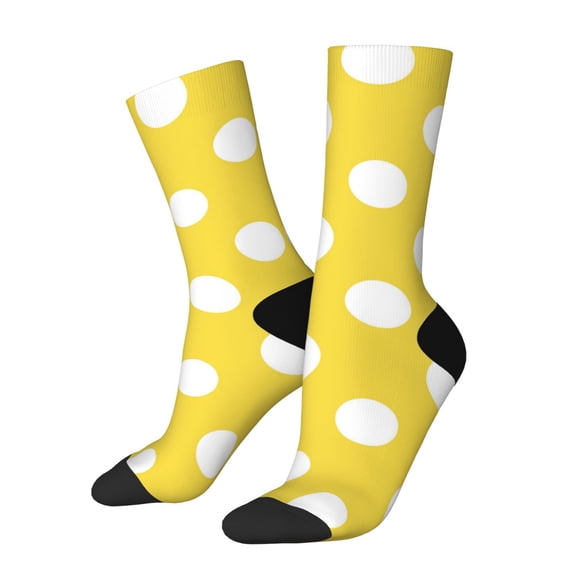 Haiem Yellow And White Polka Dot Pattern Crew Socks – Soft & Durable Moisture-wicking Socks, Stay-Up Fit for Business, Work, and Casual Wear Size 5-11