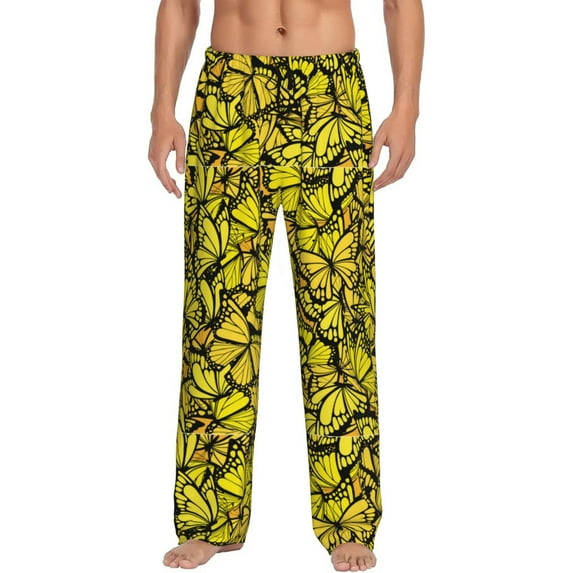 Haiem Yellow Butterflies Men's Pajama Pants Ultra Lightweight Pjs Bottoms Sleepwear Bottom Pants with Pocket Drawstring-Medium