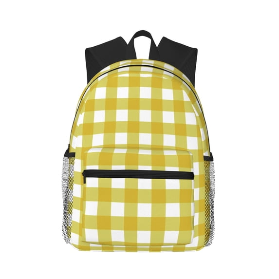 Haiem Yellow Checkboard Lightweight Backpack for School, Classic Basic Water Resistant Casual Daypack for Travel with Bottle Side Pockets