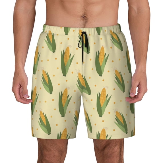 Haiem Yellow Corn Mens Swim Trunks with Compression Liner 2 in 1 Swimming Shorts Stretch Swimwear Quick Dry,Board Shorts-Small