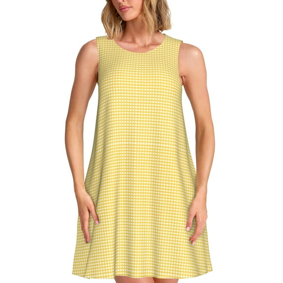 Haiem Yellow Gingham for Women’s Summer Dresses – Casual Sleeveless Tank Loose Sundress, Lightweight Beach Dress