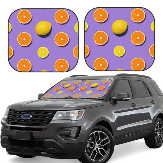 Haiem Yellow Lemon And Orange Windshield Sun Shade: Universal Foldable 2-Piece Car Front Window Sunshade - Blocks Uv Rays, And Reduces Heat,Essential Car Accessory Medium