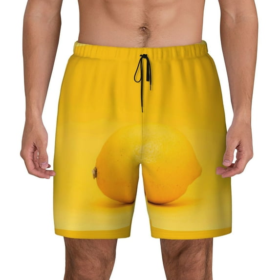Haiem Yellow Lemon Men'S Quick-Dry Swim Trunks: Comfortable Beach Shorts With Mesh Lining And Pockets - Ideal For Swimming And Sunbathing Small