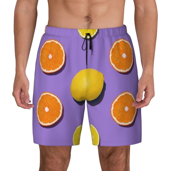 Haiem Yellow Lemon And Orange Men'S Quick-Dry Swim Trunks: Comfortable Beach Shorts With Mesh Lining And Pockets - Ideal For Swimming And Sunbathing Small