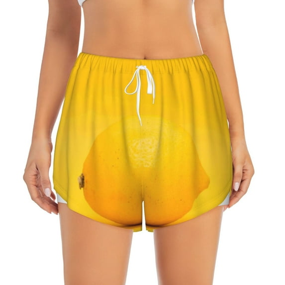 Haiem Yellow Lemon Women's 2 in 1 Running Shorts - Lightweight Athletic Workout Gym Yoga Breathable Sports Shorts Liner with Phone Pockets-XX-Large