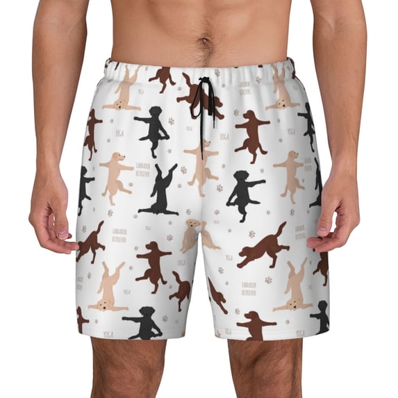 Haiem Yoga Labrador Retriever Mens Swim Trunks with Compression Liner 2 in 1 Swimming Shorts Stretch Swimwear Quick Dry,Board Shorts-Small