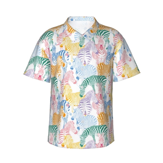 Haiem Zebra Colourful Printed Hawaiian Shirt for Men - Men’s Casual Beach Summer Shirts - Stretch Fabric with Modern Fit-Small