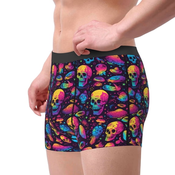 Haiem colorful Skull Retro Men's Boxer Briefs, Every Day Comfort Stretch Cotton Moisture-Wicking Underwear-X-Large