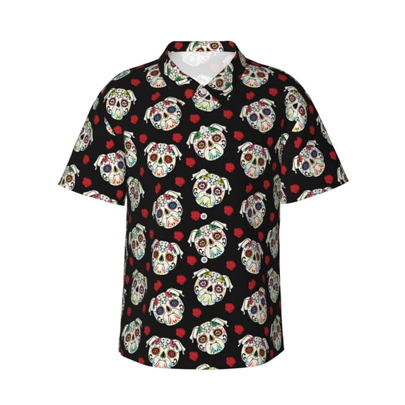 Haiem colorful Skull dog flower Printed Hawaiian Shirt for Men - Men’s Casual Beach Summer Shirts - Stretch Fabric with Modern Fit-Medium