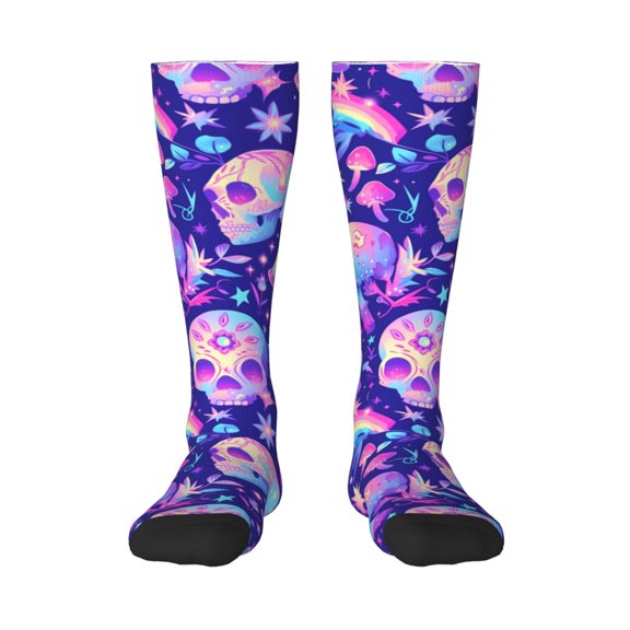 Haiem colorful mushroom Skull rainbow Socks, Funny Novelty Crazy Design Cotton Socks Sports Socks Knee High Socks For Men, Women,1Pairs - Gift For Working Friends