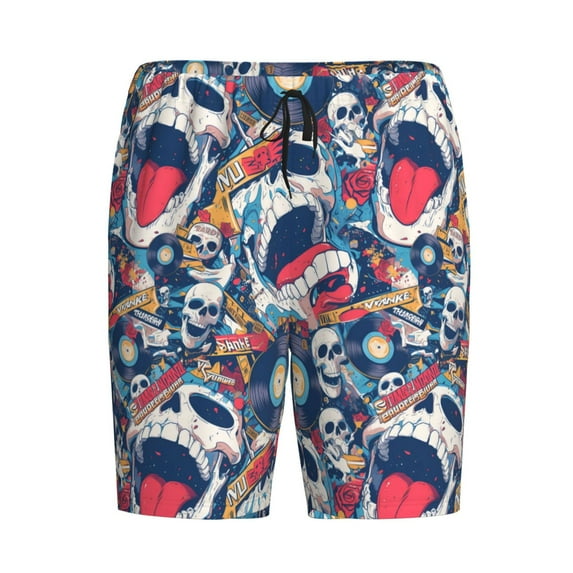 Haiem cool rock Skull Men's Pajama Short with Soft Woven Cotton Elastic Waistband Sleep Short-Small