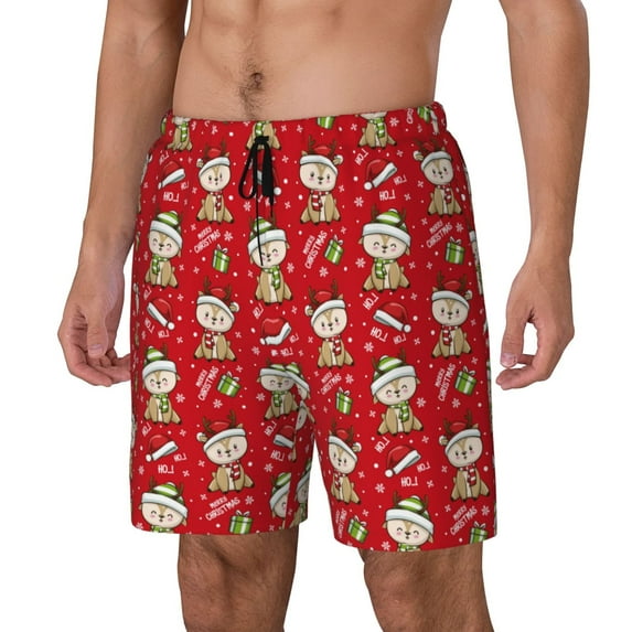 Haiem cute Christmas Moose Mens Swim Trunks with Compression Liner 2 in 1 Swimming Shorts Stretch Swimwear Quick Dry,Board Shorts-XX-Large
