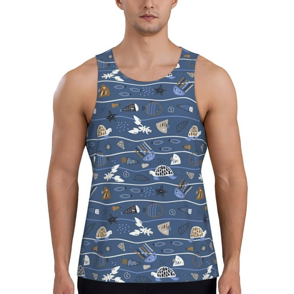 Haiem cute fish octopus Pattern Men Workout Tank Top Gym Bodybuilding Sleeveless Muscle T Shirts Athletic Tank Breathable Workout Shirt-4X-Large