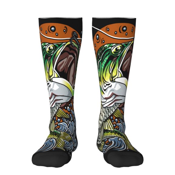 Haiem fishing bass Funny Novelty Crazy Design Cotton Socks Sports Socks Knee High Socks For Men, Women,1Pairs - Gift For Working Friends