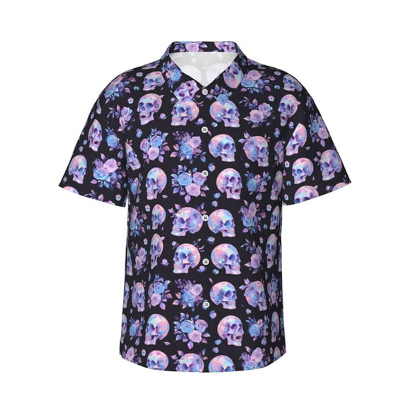 Haiem flower Skull rose Printed Hawaiian Shirt for Men - Men’s Casual Beach Summer Shirts - Stretch Fabric with Modern Fit-3X-Large