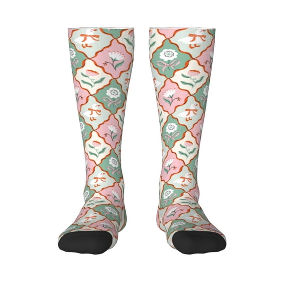 Haiem flowers and white geese Funny Novelty Crazy Design Cotton Socks Sports Socks Knee High Socks For Men, Women,1Pairs - Gift For Working Friends