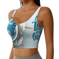 thumbnail image 1 of Haiem Let's go Travel Around the World Pattern Womens Sports Bra - U Neck Padded Low Impact Yoga Bra Workout Crop Top Gym Moisture-Wicking Workout Vest -Small, 1 of 9