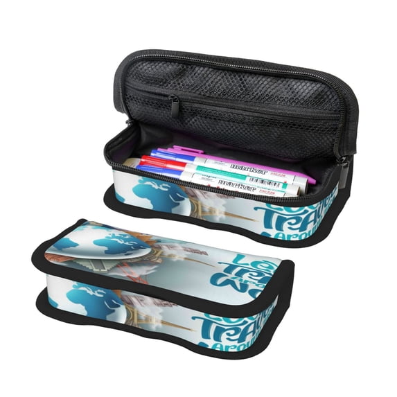 Haiem Let's go Travel Printed Large Pencil Case, Big Capacity Pencil Pouch Stationery Pen Bag, Storage High Capacity Bag Pouch Holder Box Organizer, Marker Pen Case