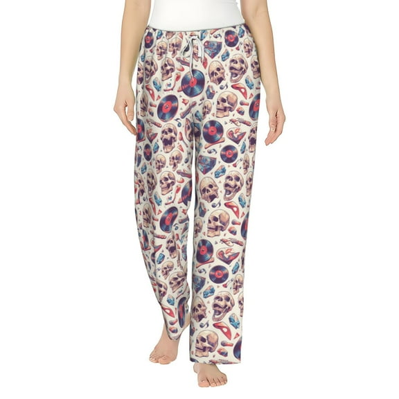 Haiem rock Skull record Retro Women's Pajama Pants Ultra Lightweight Pjs Bottoms Sleepwear Bottom Pants With Pocket Drawstring-Large